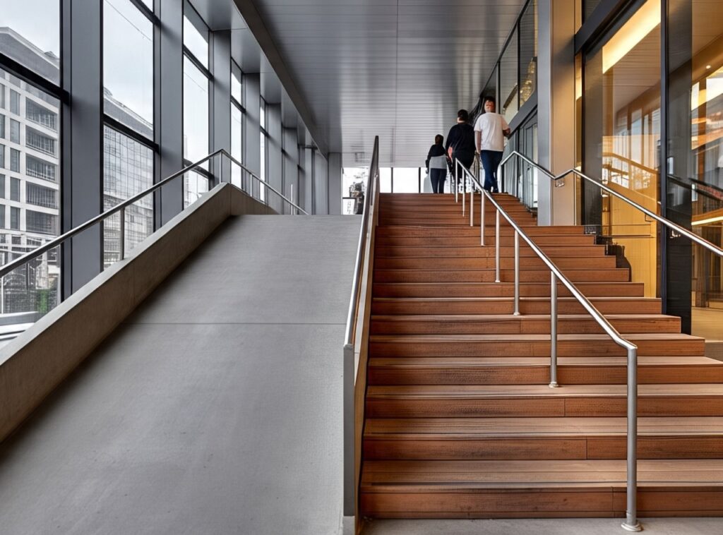 alt="public building staircase safety features"