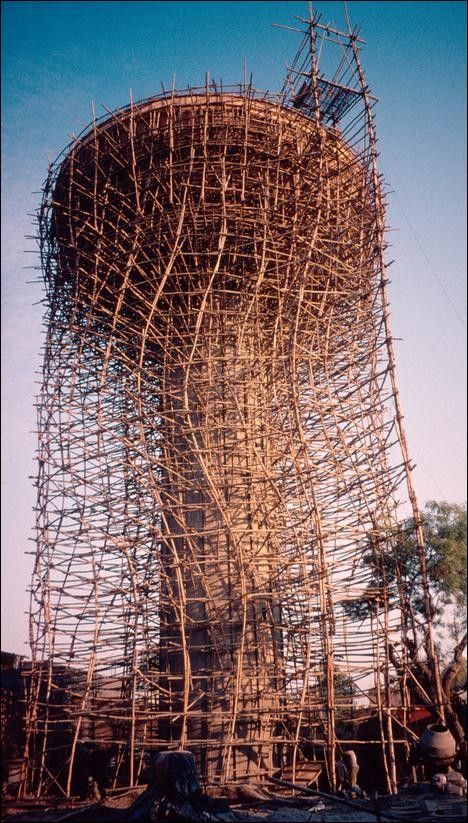 Construction site showing scaffolding systems in use