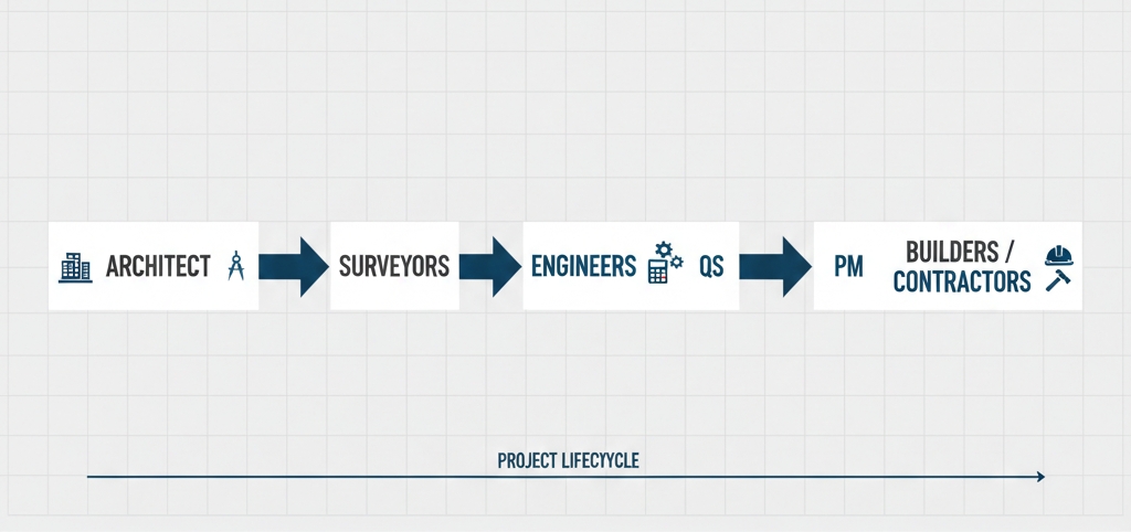 Flowchart showing the proper sequence to engage building professionals for construction projects in Nigeria