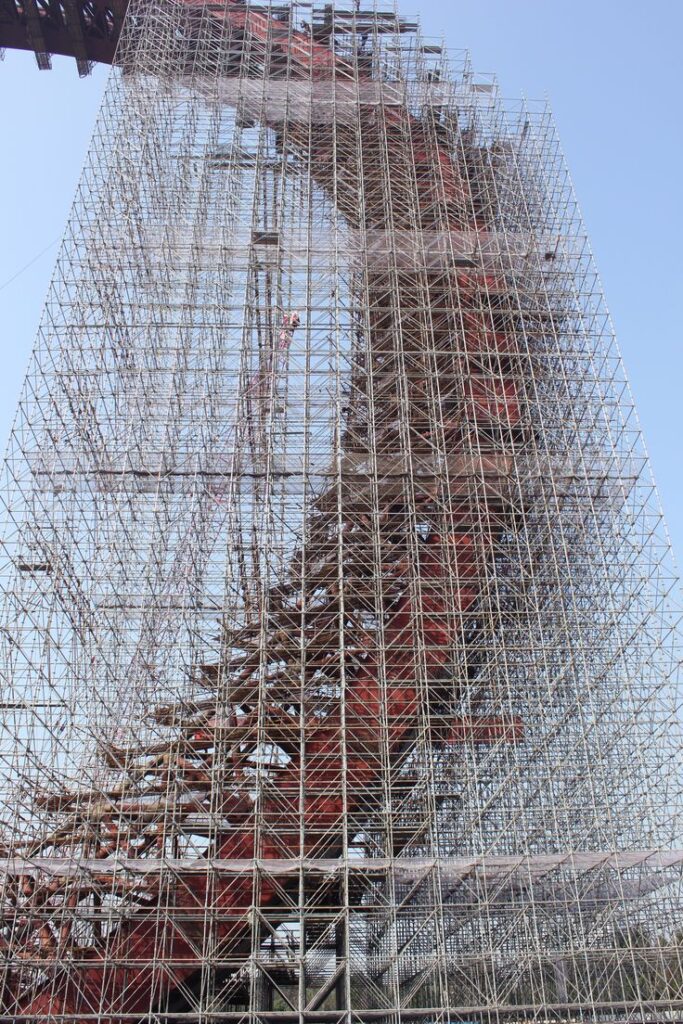Durable steel scaffolding installed on a building site